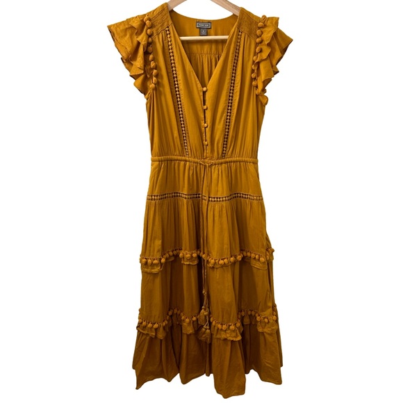 Point Sur for Jcrew Pom-Pom Flutter Sleeve Cotton Midi Dress in Caramel Womans 4 - Picture 4 of 7